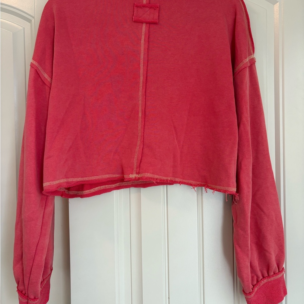 POL Cropped Button Polo Top in Coral Red - Picture 3 of 3